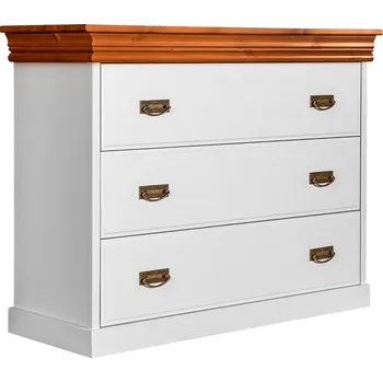 Komoda KATMANDU Dřevěná komoda Toskania, bílá-med, borovice, 3x zásuvka, rozměr 83x107x42cm