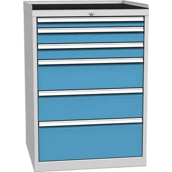 Zásuvková dílenská skříňka, 6 x zásuvka, v x š x h: 1030 x 720 x 700 mm, barva šedá RAL7035/ modrá RAL5012