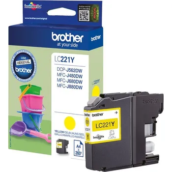 Počítačové příslušenství Brother žlutý (yellow) inkoust, LC221Y, 260 stran při 5% pokrytí, pro Brother DCP J562DW
