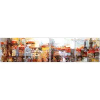Obraz Malvis ® Obraz snové pražské panoráma - oranžové Velikost (šířka x výška): čtyřdílné panorama - 100x25 cm