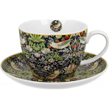 DUO Gifts DG - Porcelánový šálek s podšálkem William Morris, STRAWBERRY THIEF BLUE v dárkové krabičce - 470 ml