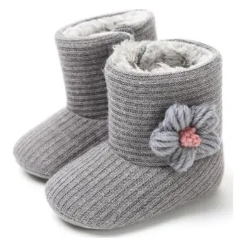 Dětská sálová obuv Capáčky huculky s kožíškem Varianta: šedá s kytičkou, Věk: 0-6 měsíců