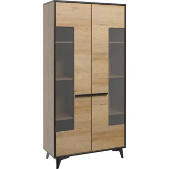 Knihovna Eoshop Vitrína Brida D2W, dub riviera / černá, lamino