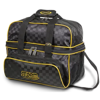 Taška na bowlingovou kouli TAŠKA DLX NA 2 KOULE NOSIČKA S PROSTOREM NA BOTY KOSTKOVANÁ ČERNÁ/ZLATÁ
