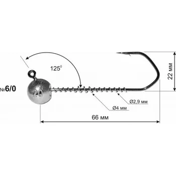 Rybářský háček Jigová hlava Dnipro Lead Barbarian 125° hook size 6/0 with corkscrew, 15g (1ks)