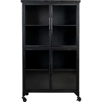 Knihovna White Label Černá dřevěná vitrína WLL Ferre 133x76 cm