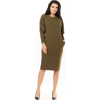 Dámské oblečení Midi šaty s dlouhým rukávem sportovní A206 Barva: Khaki, Velikost: L/XL