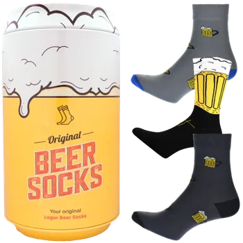 Pánské ponožky Dárkový set - 3 páry pivních ponožek v dárkové pivní plechovce - velikost 43-46 (Velikost 43-46)