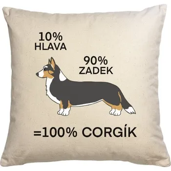 Polštář Polštář bavlněný s potiskem 100% corgi trikolóra polštář