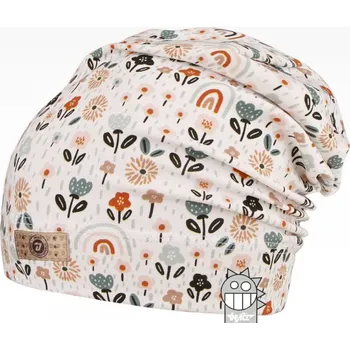 Čepice čepice Dráče 07 převis homeless bílá s kvítky velikost čepic: 48-50cm (1-2 roky, RDX vel.3)