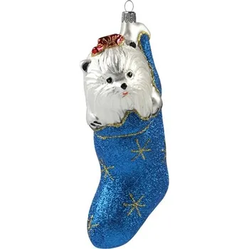 Vánoční dekorace Maltézský psík v modré ponožce