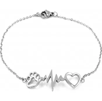 Náramek Kočičí paní Náramek s kočičí tlapkou a srdíčkem - chirurgická ocel - stříbrná, zlatá Barva: stříbrná