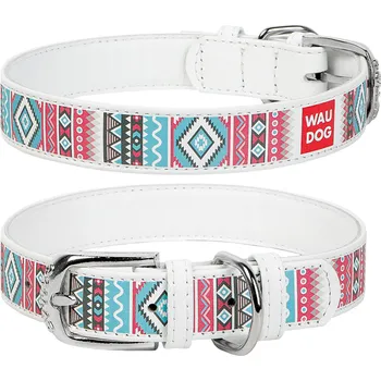 Obojek pro psa Obojek kožený Waudog Ethno bílý Délka: 30-39cm/2cm