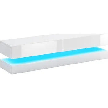 Televizní stolek SIGNAL Závěsná skříňka pod TV - COSMO, s LED osvětlením, matná bílá/lesklá bílá