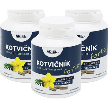 ADIEL Kotvičník zemní FORTE s vitamínem E 90 kapslí 3 balení: 3x90 kapslí Adiel Kotvičník zemní Forte s vitamínem E 90 kapslí
