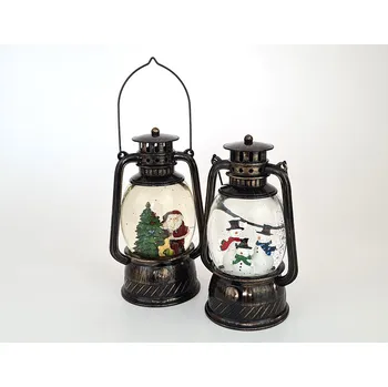 Vánoční dekorace Lampa vánoční LG A95 - dekorační lucerna 200mm s padajícím sněhem a motivem sněhuláků nebo Santy se stromečkem Provedení: Santa