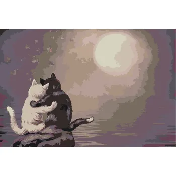 Malování podle čísel - Kočky při úplňku Velikost: 40x60cm, Rámování: Pouze srolované plátno