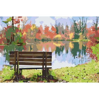 Malování podle čísel - Lavička u rybníka Velikost: 40x60cm, Rámování: Pouze srolované plátno