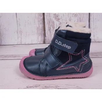Dívčí zimní obuv D.D.step Zimní boty D.D. step kožené BAREFOOT W073-688B modrorůžové velikost: 31