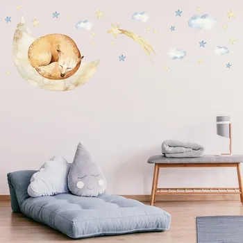 Samolepící dekorace LuxusniObrazy.cz Samolepky na zeď – Liška na měsíci