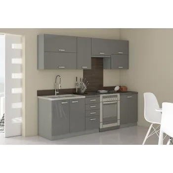 Kuchyňská linka Kuchyňská linka GREY šedý lesk, sestava A 240 cm