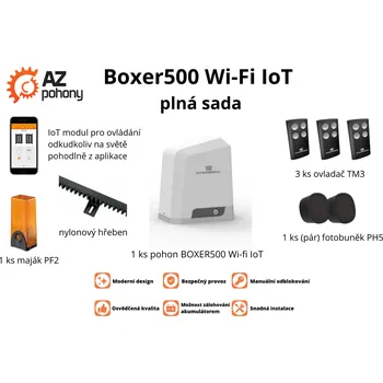 Pohon brány Boxer500Kit plná sada - Wi-Fi IoT pohon posuvné brány do 500 kg