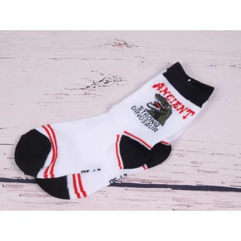 Ponožky Evona bíločernočervené s dinosaurem velikosti ponožek: 18-20 ( EUR vel. 27-30)