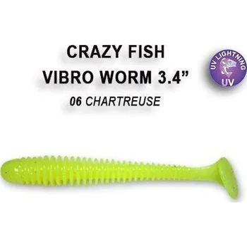 Umělá nástraha Gumová nástraha Crazy Fish Vibro Worm 8,5cm 06 Chartreuse (5ks)
