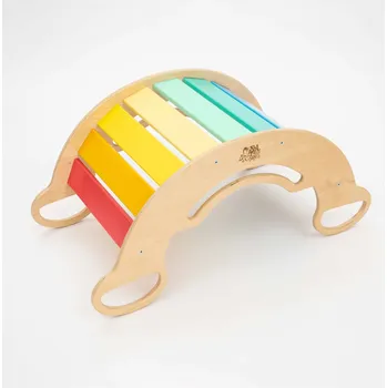 Hra na zahradu Multifunkční dřevěná houpačka BusyKids duhová (Multifunkční dřevěná houpačka z březové překližky)