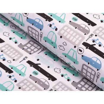 Dětská bavlněná látka/plátno Sandra SA-199 Autíčka a autobusy - šířka 160 cm
