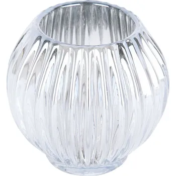 Svícen Svícen skleněný na svíčku Lines round 9,3 cm stříbrný Present Time (Barva-stříbrná)