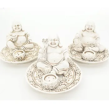 Vonná tyčinka Mani Bhadra Mani Bhadra Stojánky na vonné tyčinky a kužely Happy Buddhové Bílá, 3 ks