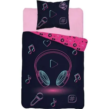 Povlečení Detexpol Music sluchátka, noty, mikrofon 140 x 200, 70 x 80 cm zipový uzávěr