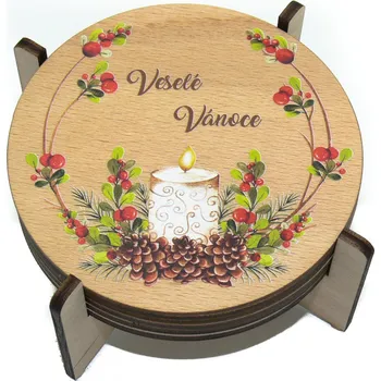 Podtácek art-wood.cz Dřevěné podtácky - svícen Veselé Vánoce
