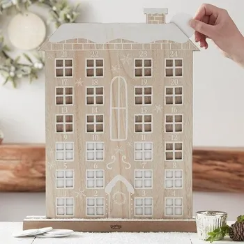 Vánoční dekorace Ginger Ray Adventní kalendář - domeček ze dřeva s okénky 40x30 cm
