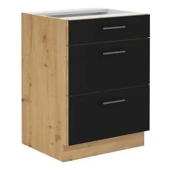 Kuchyňská skříňka Spodní skříňka se šuplíky 60 D 3S Modena Quadro dub artisan / černý mat, 60 D 3S