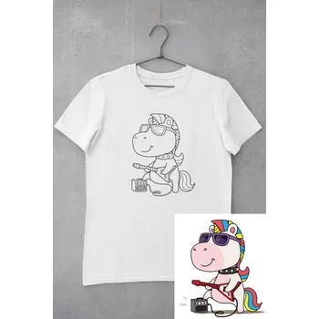 Dětské tričko vymaluj si Jednorožec s kytarou Velikost: 146