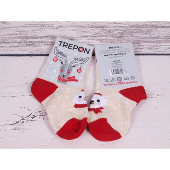 české dětské ponožky TREPON BRUMÍK béžovočervené s méďou velikosti ponožek: 16-18 ( EUR vel. 24-27)