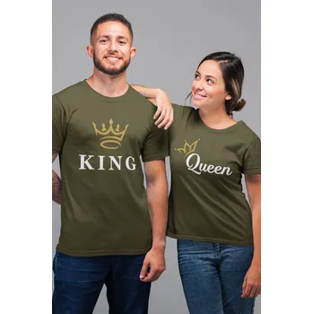 Pánské tričko Trička pro páry KING/QUEEN Barva: Khaki, Dámska velikost: L, Pánska velikost: 3XL