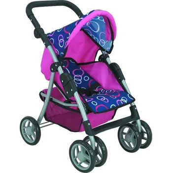Kočárek pro panenku Hm Studio Kočárek sporťák s kroužky růžový/modrý