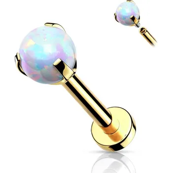 Piercing Labreta s opálem, tyčka 1,2 x 8 mm (gold)