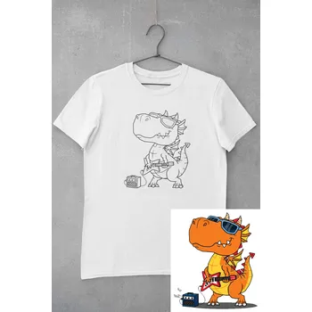 Dívčí tričko Dětské tričko vymaluj si Drak s kytarou Velikost: 158