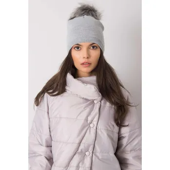 Čepice Dámská čepice s kožešinkovou bambulí model 3411 šedá
