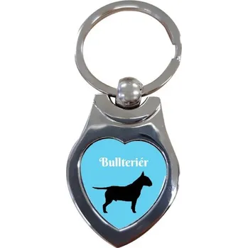 Přívěsek na klíče srdce s potiskem Bullteriér na cesty