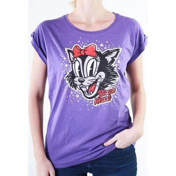 Dámské tričko Dámské Triko BLACK HEART BAD CAT EXT Barva: Fialová, Velikost: M