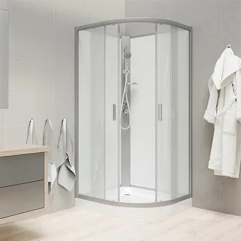 Kotel Mereo Sprchový box, čtvrtkruh, 90 cm, satin ALU, sklo Point, zadní stěny bílé, SMC vanička, bez stříšky CK35122BW