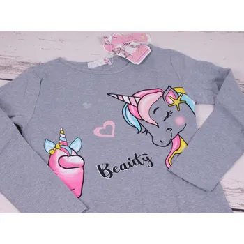 Dívčí tričko KUGO Triko šedé s jednorožcem velikost oblečení - děti: 134