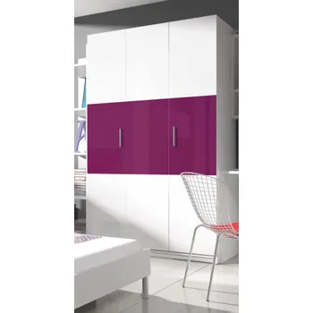 Šatní skříň Skříň Raj 3 - bílá + fialový lesk