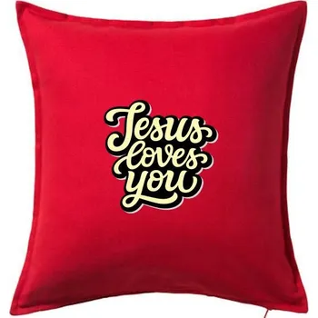 Polštář Jesus loves you - psací písmo - Polštář 50x50 - 50x50 - Pouze potah ( Červená )