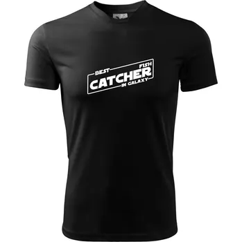 Rybaření - Best fish catcher in galaxy - Dětské triko sportovní (dresovina) - 158 cm/12 let ( Černá )